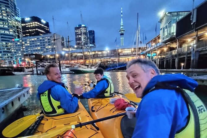Auckland City Lights Night Kayaking Tour - The Sky Tower reflected on the harbour