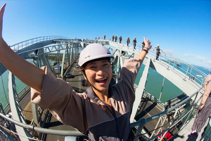 Auckland Harbor Bridge: Bridge Climb - Spotting a bungy jump from the bridge